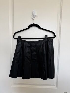 Black Pleather Pleated Mini Skirt